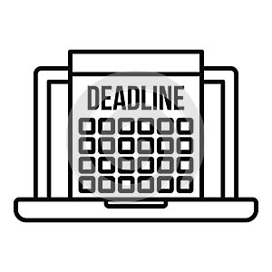 Deadline laptop calendar icon, outline style