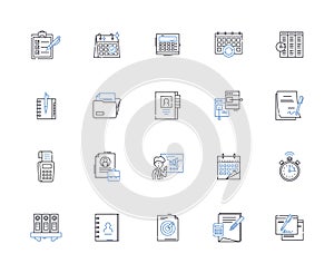 Deadline line icons collection. Countdown, Due date, Limit, Timeframe, Expiry, Critical, Target vector and linear