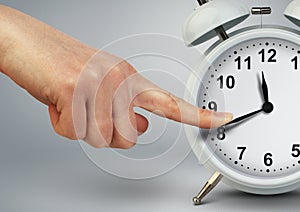 Deadline and pause concept, hand stop time on classic clock