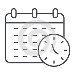 Deadline thin line icon, organizer and plan, calendar and clock sign, vector graphics, a linear pattern on a white