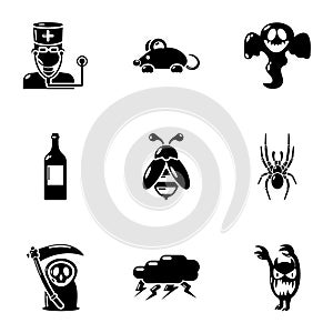 Deadly danger icons set, simple style