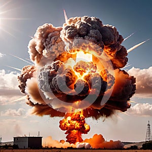 Deadly nuclear explosion from atomic bomb with mushroom cloud