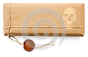 Deadly postal parcel on white background photo