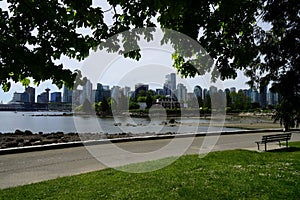 Deadman`s Island and downtown Vancouver view from Stanley Park