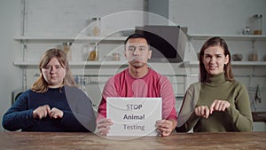 Deaf animal welfare people signing slogan on sign language