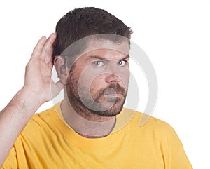 Deaf man with cochlear implant