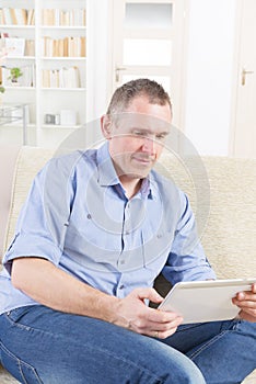 Deaf man using tablet