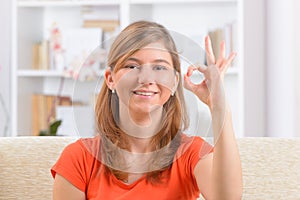 Deaf woman using sign language