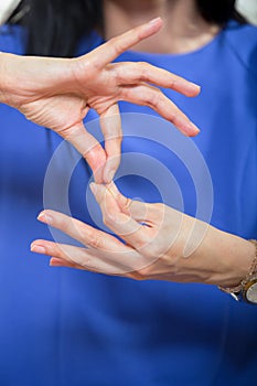 Deaf woman using sign language