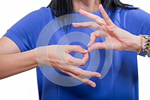 Deaf woman using sign language