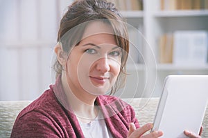 Deaf woman using tablet