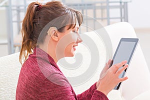 Deaf woman using tablet