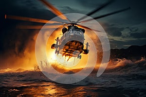 Deafening Military helicopter fire splash. Generate Ai