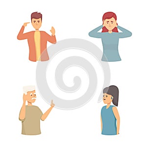 Deafness icons set cartoon vector. Deaf people with hearing problem