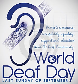 Deafness Symbol with Precepts for World Deaf Day Celebration, Vector Illustration