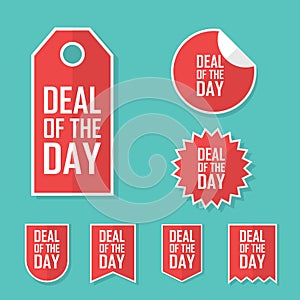 Deal of the day sale sticker. Modern flat design, red color tag. Advertising promotional price label.