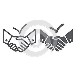 Deal line and glyph icon, agreement and partnership, handshake sign, vector graphics, a linear pattern on a white