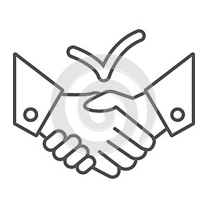 Deal thin line icon, agreement and partnership, handshake sign, vector graphics, a linear pattern on a white background. photo