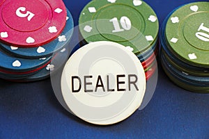 Dealer and gamble cards, poker and blackjack chips