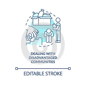 Dealing with disadvantaged communities concept icon