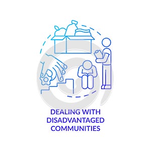 Dealing with disadvantaged communities concept icon