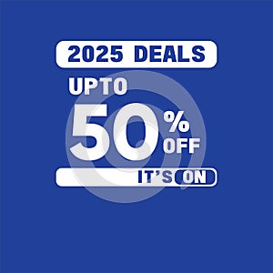 2025 Super Deals Banner â Up to 50% Off with Blue Background