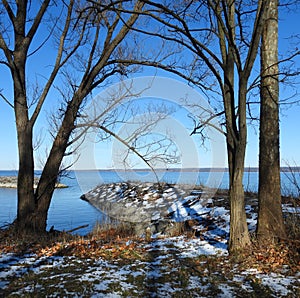 Deans Cove on Cayuga Lake northeastern view during winter