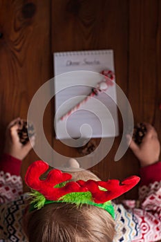 Dear Santa letter, Christmas card. Childhood dreams about gifts. New year concept