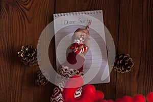 Dear Santa letter, Christmas card. Childhood dreams about gifts. New year concept