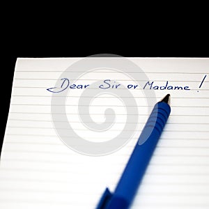 Dear sir or Madame hand written note, Letter writing photo