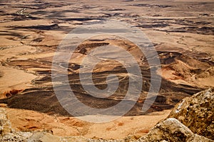 Deatail of unique colorful palette of Israeli Negev desert near Mitzpe Ramon