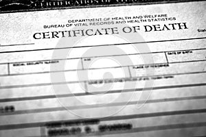 Death Certificate Symbolizing Person Who Passed Away