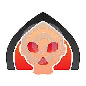 Death flat icon. Grim reaper skull, creepy demon face in hood. Halloween party vector design concept, gradient style