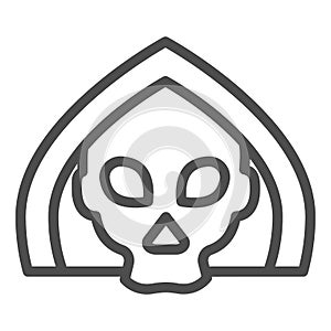 Death line icon. Grim reaper skull, creepy demon face in hood. Halloween party vector design concept, outline style