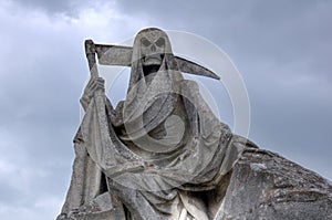 Death personified as a skeleton with a cloak and scythe