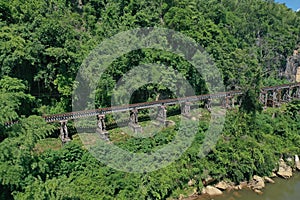 Death Railway bridge, Siam Burma Railway, in Kanchanaburi, Thailand