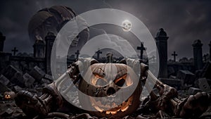 Death and Ritualistic Ambiance Among Skeletons, Jack-o\'-Lanterns, and Nighttime Mysteries in the Halloween Cemetery