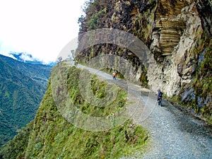 The Death Road, a popular path for mountain biking tourists. Coroico, La Paz, Bolivia