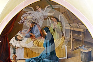 The death of Saint Joseph fresco at Saint Nicholas Church in Krapina, Croatia