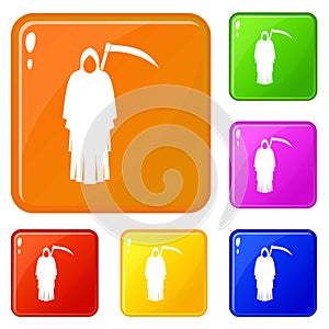 Death with scythe icons set vector color