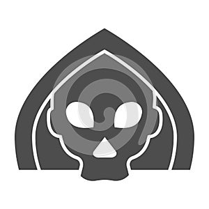 Death solid icon. Grim reaper skull, creepy demon face in hood. Halloween party vector design concept, glyph style