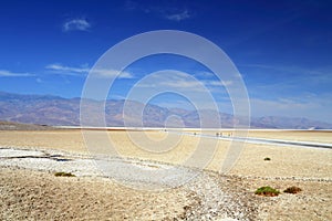 Death Valley National Park Desert Landscape with Salt Plain and Telescope Peak at Badwater, California, USA