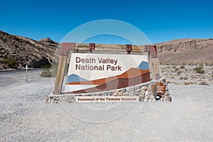 Death Valley National Park Entrance Sign in California on a warm and sunny day