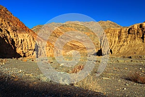 Death Valley National Park, Golden Evening Light in Dry Wash at Mosaic Canyon, California, USA