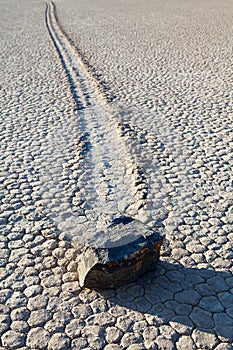 Death Valley Racetrack Playa rock on lake bed