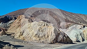 Death valley - Scenic view of colorful geology of multi hued Amargosa Chaos rock formations near Furnace Creek, California, USA.