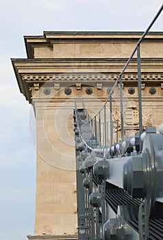 Deatil of Iron bolts of and Szechenyi Chain Bridge in Budapest In Hungary