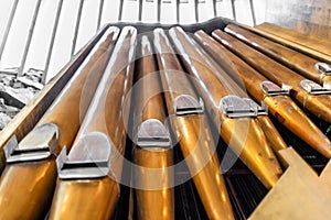 Deatil of the majestic organ in the rock church of Temppeliaukio in Helsinki - 2