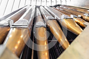 Deatil of the majestic organ in the rock church of Temppeliaukio in Helsinki - 3