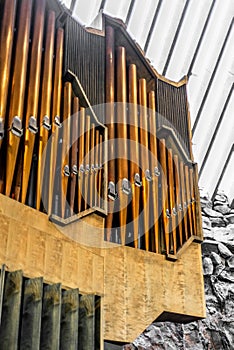 Deatil of the majestic organ in the rock church of Temppeliaukio in Helsinki - 4